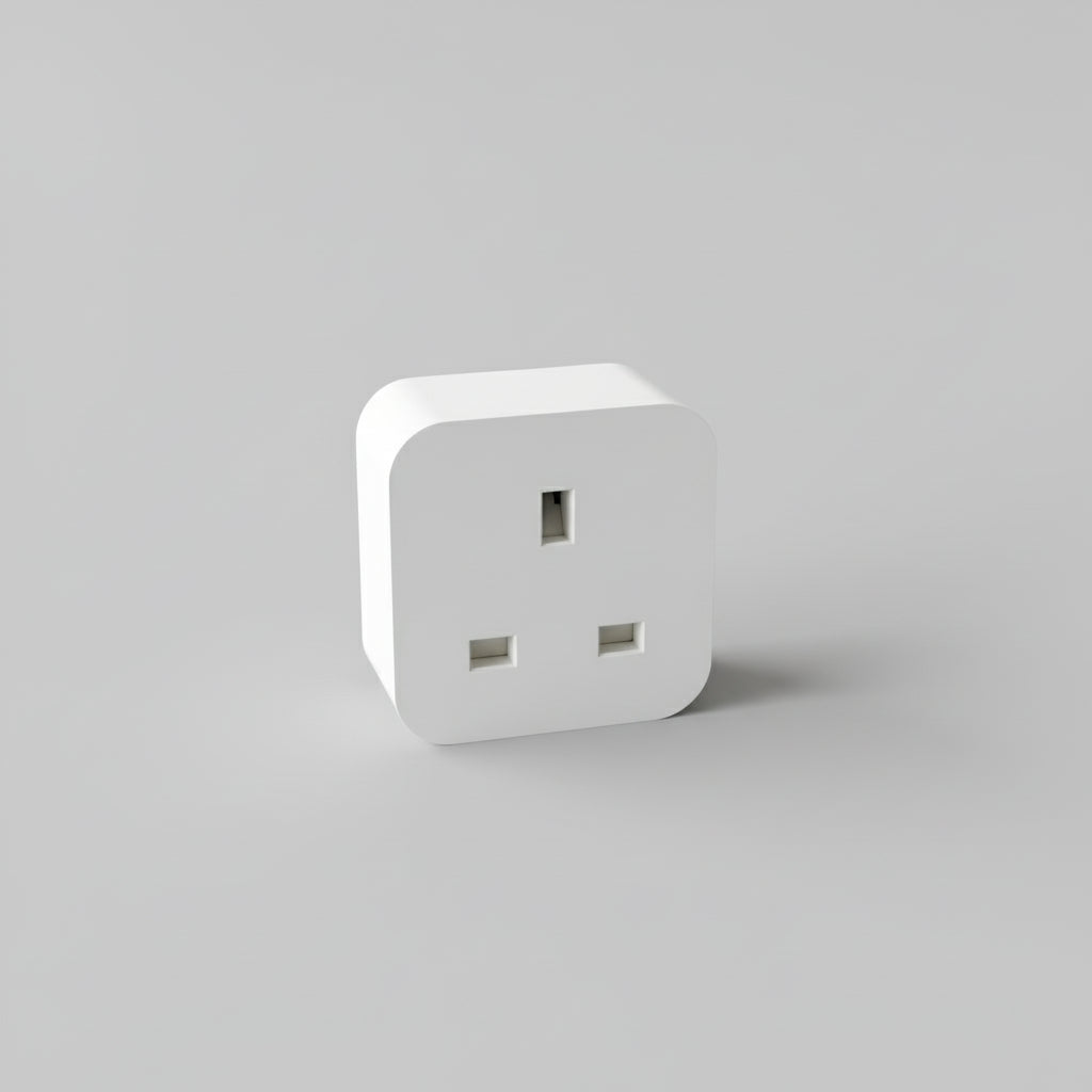 White smart plug on a gray background